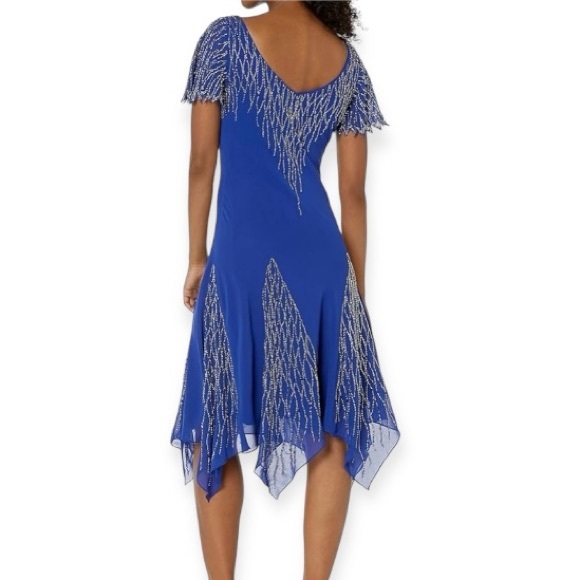 COCKTAIL DRESS ROYAL BLUE SILVER HAND BEADED SHORT FORMAL 22W J.KARA BEAUTIFUL - Picture 3 of 6